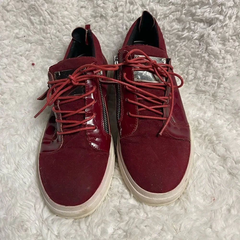 Giuseppe Zanotti Burgundy red Sneakers Low Top Double Zipper Size EU 41 US8